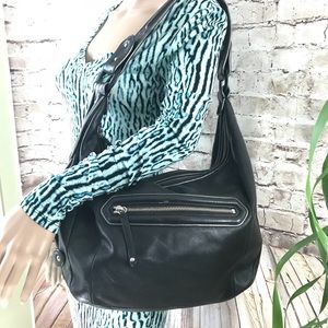 Cole Haan Black Pebbled Leather Hobo Style Bag